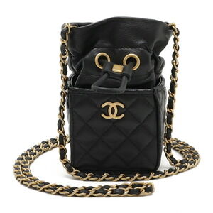 CHANEL Matelasse Cube Shoulder Bag Chain Drawstring Black Lambskin
